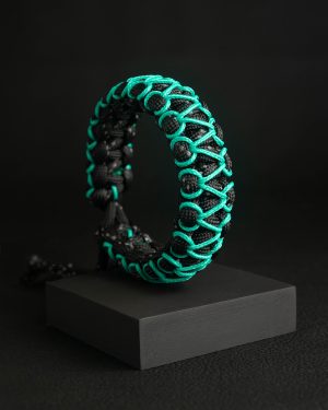 Pulsera Paracord Cobra Negro Reflectivo / Turquesa 1mm