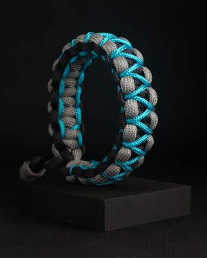 Pulsera Paracord Cobra Negro / Gris Claro / Turquesa 2mm